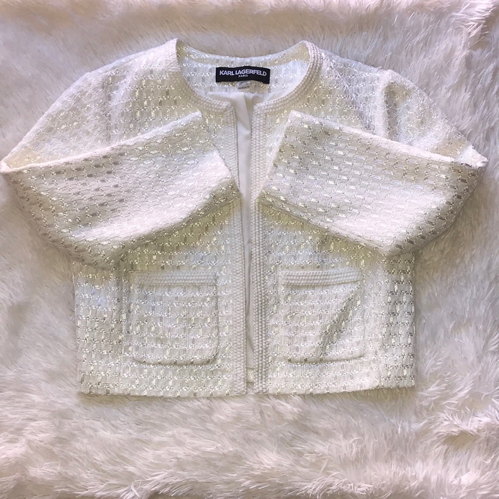 Karl Lagerfeld Tweed Crop Jacket - Picture 4 of 14